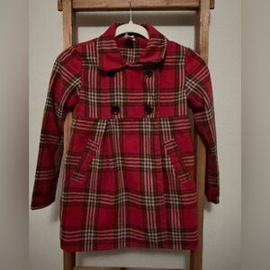 Double breast pleaded red plaid Kids Coat